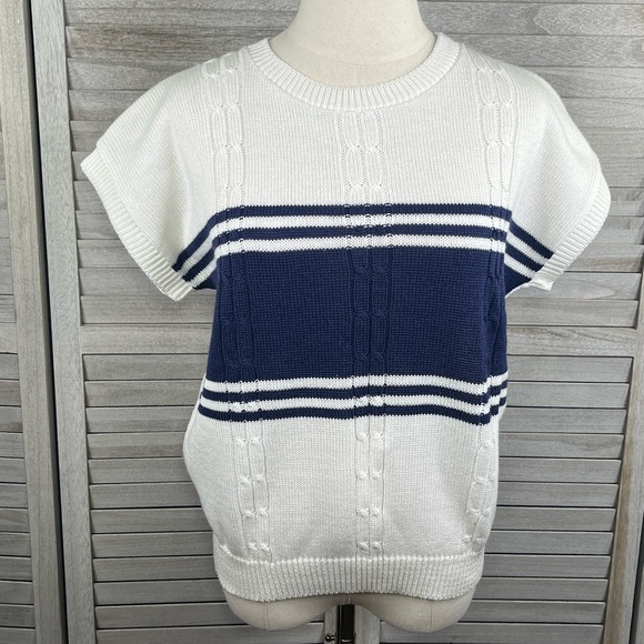 It's Pure Gould Sweaters - IT'S PURE GOULD Women's Vintage 80's Short Sleeve Sweater White w Blue Stripes-M